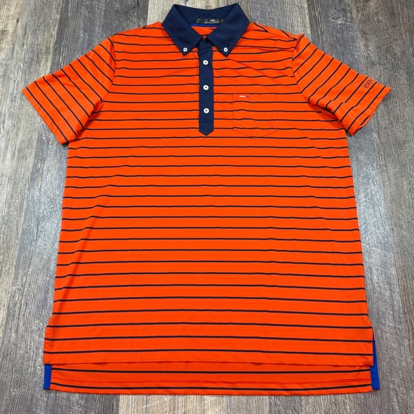 RLX Ralph Lauren Other - RLX Ralph Lauren Mens L Performance Polo Shirt Orange Navy Striped Erin Hills WI